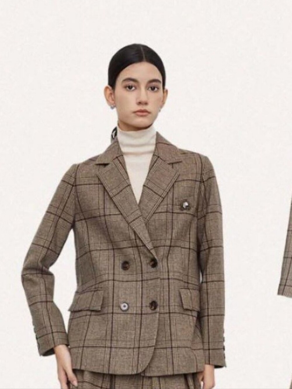 Brown Plaid Double Breasted Jacket